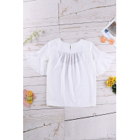 Retro Embroidered Print White Ruffle Short Sleeve Top