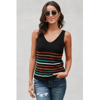 Multicolor Stripes Black Knit Tank Top