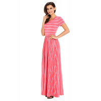 White Striped Rosy Short Sleeve Maxi Dress