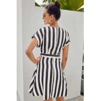 Black Fashion Stripe Short Sleeve Casual Dress