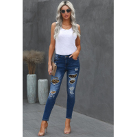 Patches Of Leopard Denim Distressed Jeans