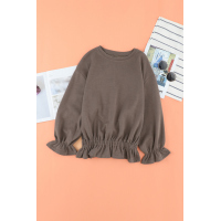 Khaki Corduroy Ruffle Frilled Long Sleeve Top