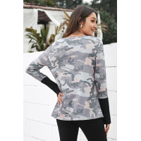 Sequin Highlight Camo Print Long Sleeve Top