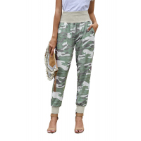 Light Green Camouflage Pocket Casual Pants With Slit