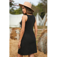 Black Sleeveless Pocketed Casual Swing Mini Dress