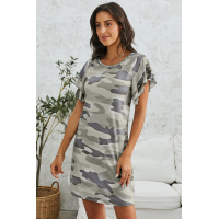 Khaki Pile Of Sleeves Camouflage Dress