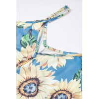 Sky Blue Sunflower Pattern Buttoned Slip Cami Dress