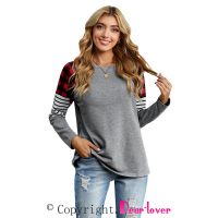 Gray Buffalo Plaid & Stripe Splicing Long Sleeve Top