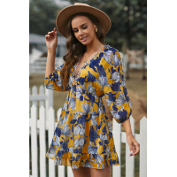 Yellow Ruffle Tiered Babydoll Style Mini Dress