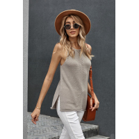 Gray Keyhole Knit Tank Top