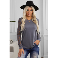 Gray Lace Long Sleeve Top