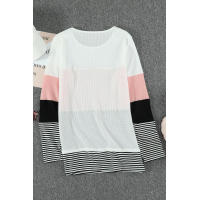 Pink Stylish Colorblock Splicing Stripes Top