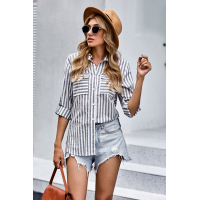 Gray Cotton Striped Button Shirt