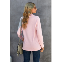 Pink Turtle Neck Sloping Color Block Long Sleeve Top