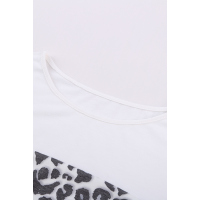 White Leopard Color Block Short Sleeve Tee