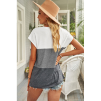 Gray Colorblock Pocketed Cap Sleeve Top