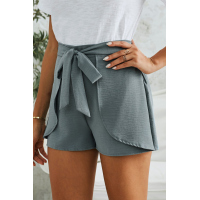 Green Plain Drawstring Waist Fashion Shorts