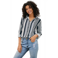 White Navy Striped Modern Women Shirt