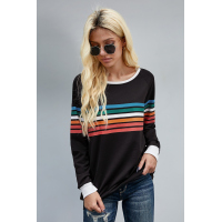 Rainbow Print Black Long Sleeve Top