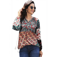 Multicolor Floral Print Peasant Blouse