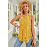 Yellow Lace Hollow Out Sleeveless T-Shirt