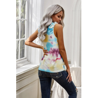 Yellow Tie Dye Ruffled V-Neck Tank