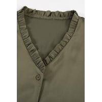 Green Frilled V Neckline Buttoned French Shirt