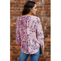 Pink Out Of Sight Mixed Print Drape Blouse