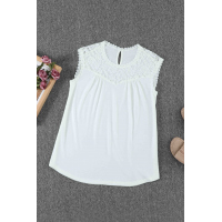 White Sleeveless Top with Lace Detail