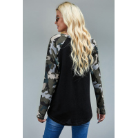 Black Camo Contrast Long Sleeve Top