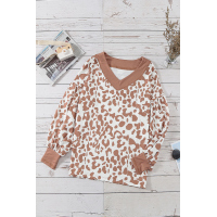 Long Sleeve Leopard Print V Neck Top