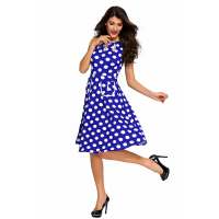 Blue Polka Dot Bohemain Print Dress with Keyholes