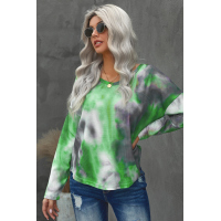 V-neck Knotted Green Tie-dye Top