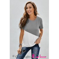 Gray Crew Neck Colorblock Tee