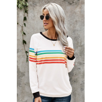 Rainbow Print White Long Sleeve Top