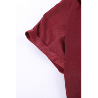 Wine Red Collared Button Short Sleeves Shirt