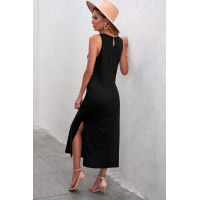 Black Side Slit Sleeveless Midi Dress