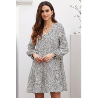 White Leopard Ruffle V-Neck Flowy Loose Tunic Dress