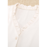 Beige Frilled V Neckline Buttoned French Shirt