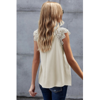 White Crochet Lace Trim Splicing Casual Blouse