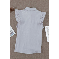 Sleeveless Button Closure Ruffled Linen Shirt 