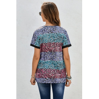 Multicolor Leopard Striped Colorblock T-shirt