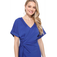 Blue V Neck Cutout Inverted Pleat Bodycon Dress