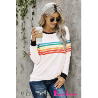 Rainbow Print White Long Sleeve Top