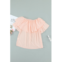 Pink Soft Breeze Frilling Off-shoulder Top