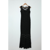 Black Bardot Lace Fishtail Maxi Dress