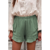 Green Linen Cotton Pocketed Flutter Shorts