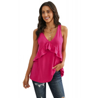 Rose Ruffle Detail Loose Flowy Tank Top