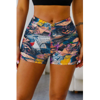 Black Printed High Waist Lift Up Yoga Shorts