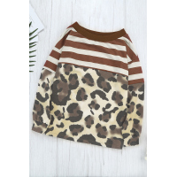 Brown Striped Leopard Long Sleeves Blouse